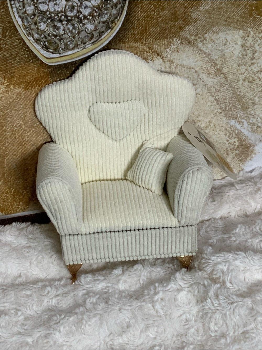 Jewelry Box- Ivory Corduroy Accent Chair Decorative Figurine